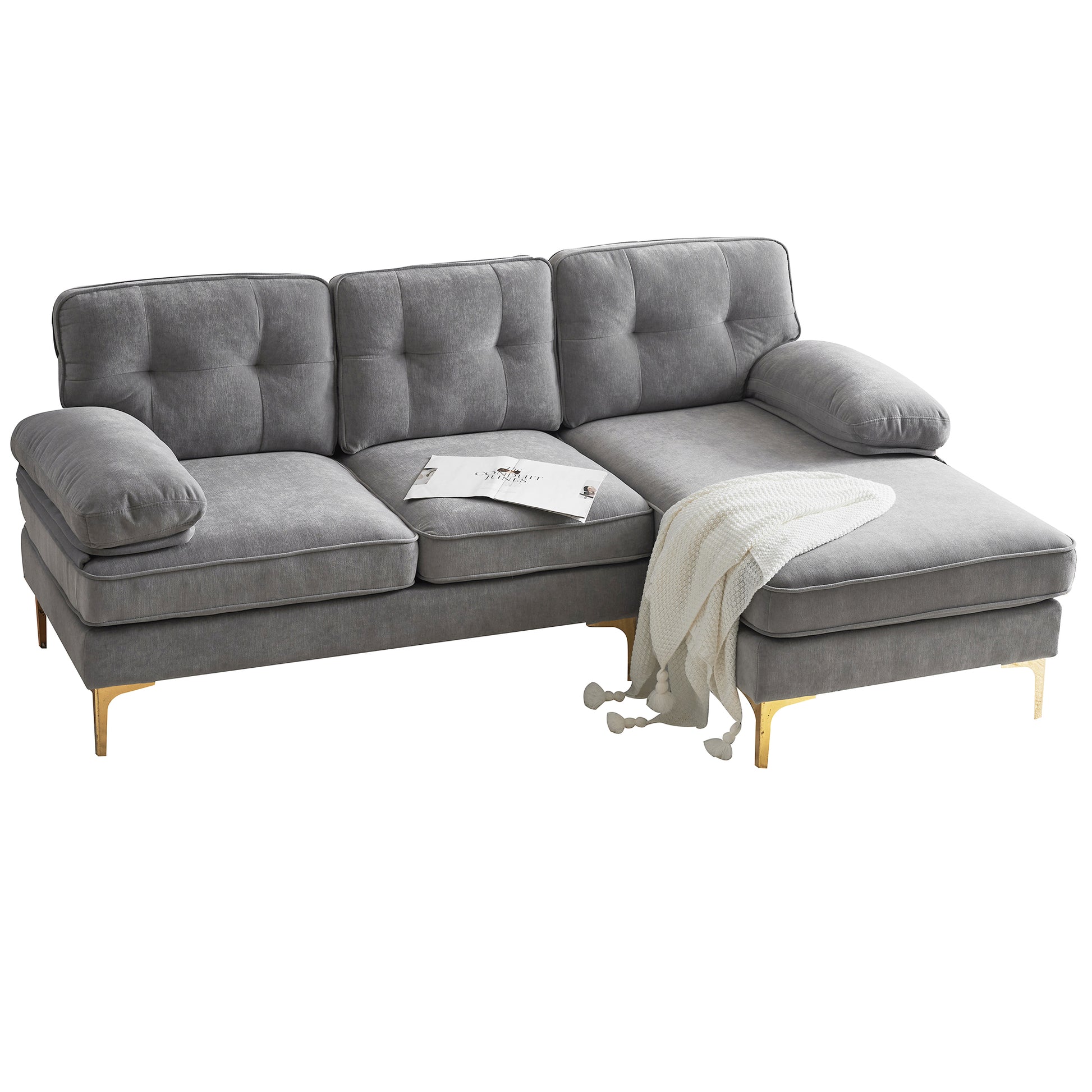 83" Modern Sectional Sofas Couches Velvet L Shaped Couches For Living Room, Bedroom, Light Grey Light Grey Foam Velvet