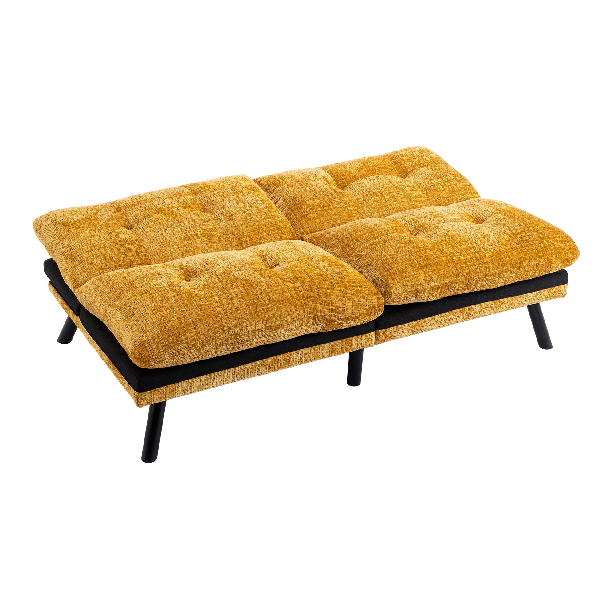 Convertible Sofa Bed Loveseat Futon Bedadjustable Lounge Couch With Metal Legs,Futon Sets For Compact Living Space Chenille Yellow Yellow Upholstered