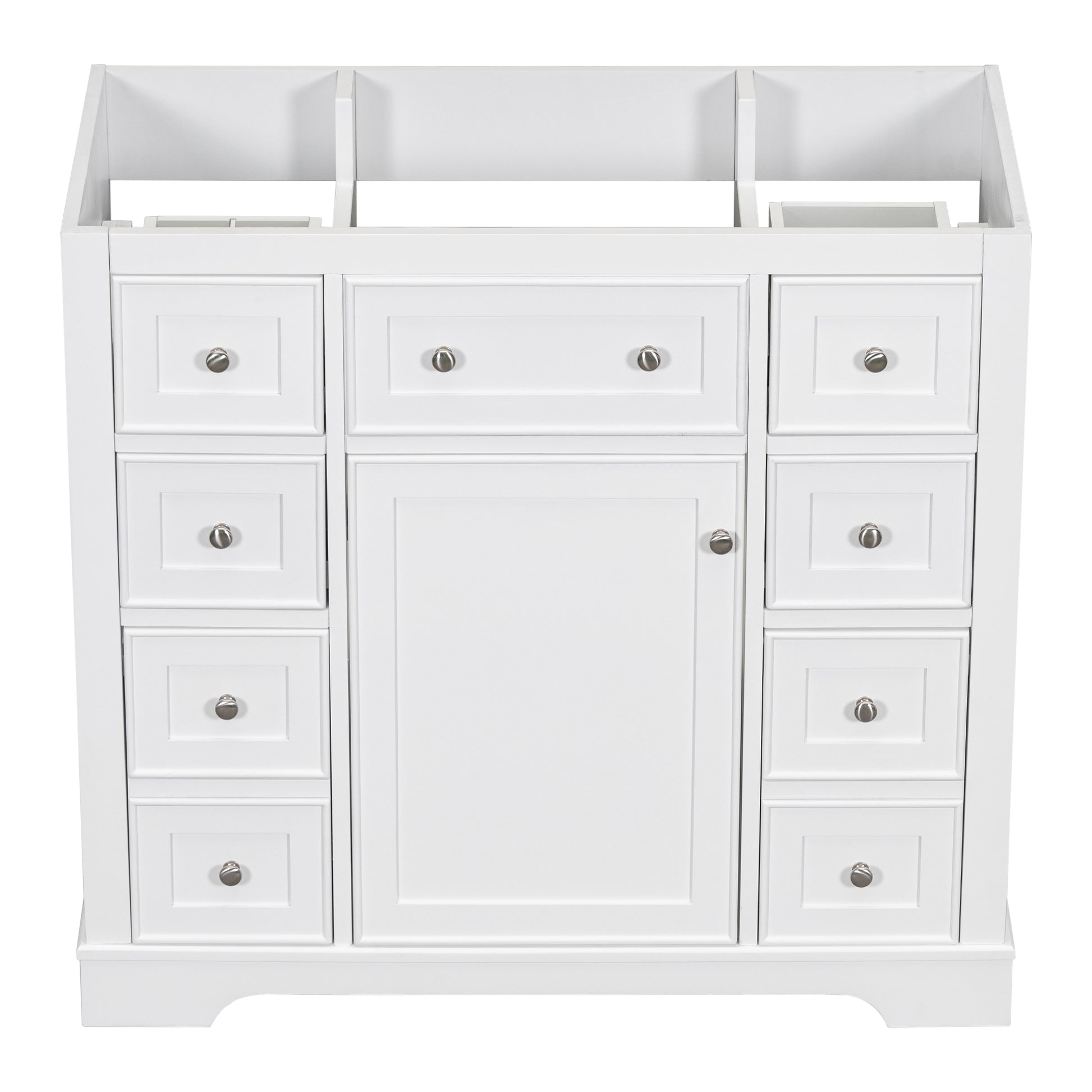 36" Bathroom Vanity Without Sink, Cabinet Base Only, One Cabinet And Six Drawers, White White Solid Wood Mdf