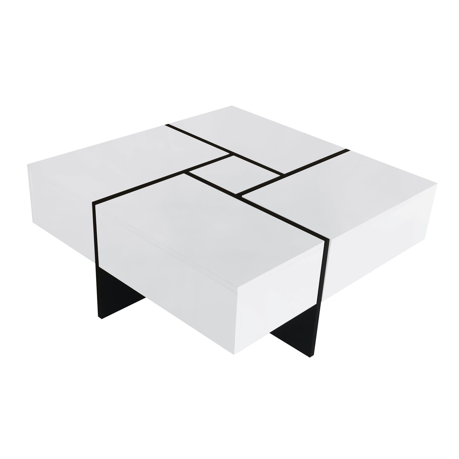 Unique Design Coffee Table With 4 Hidden Storage Compartments, Square Cocktail Table With Extendable Sliding Tabletop, Uv High Gloss Design Center Table For Living Room, 31.5"X 31.5" White Soft Close Drawers Primary Living Space Freestanding Square
