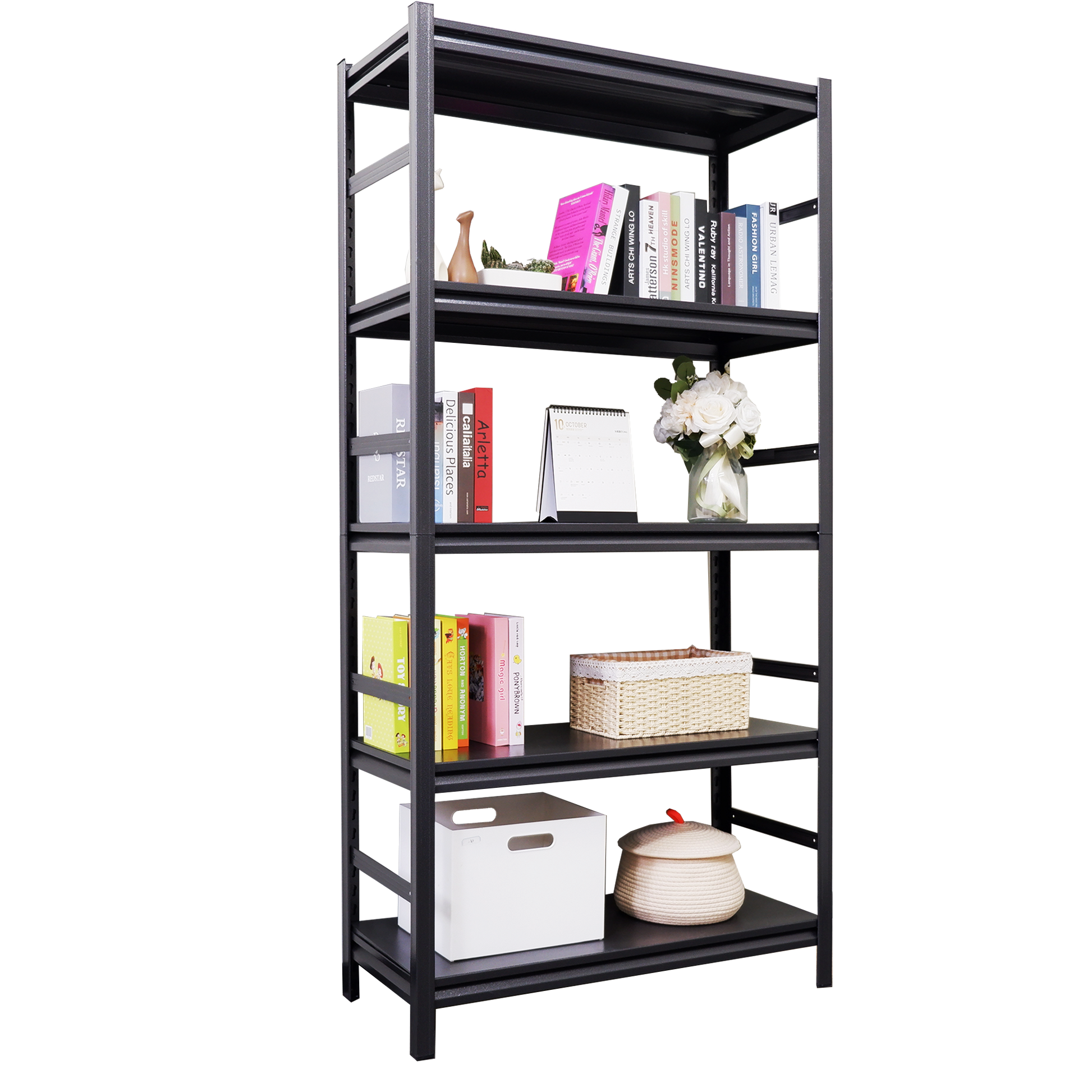 Storage Shelves 5 Tier Heavy Duty Metal Shelving Unit Adjustable Shelving Units And Storage Rack Kitchen Garage Shelf H72 * W35.4 * D15.7 5 Black Standard Vertical Kitchen Open Back Metal Classic Adjustable Shelves Metal Steel