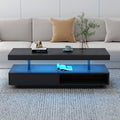 Led Coffee Table With Storage, Modern Center Table With 2 Drawers And Display Shelves, Accent Furniture With Led Lights For Living Room,Black Black Particle Board