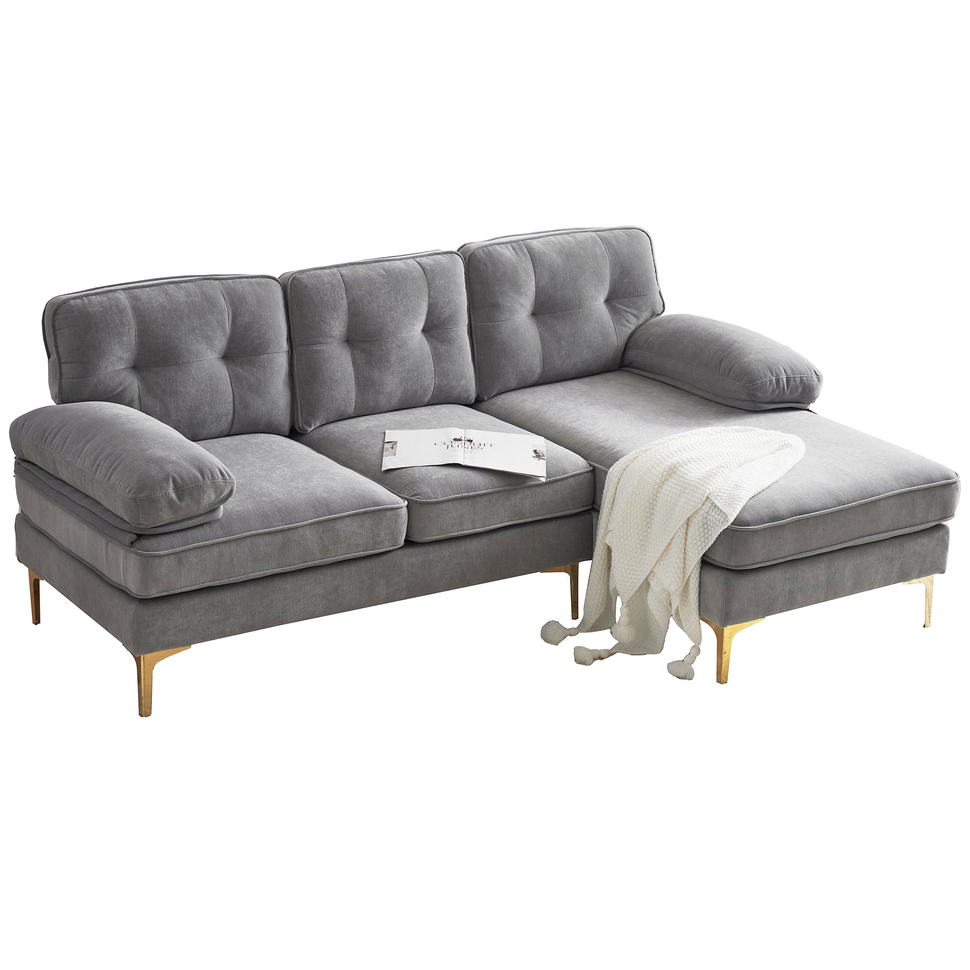 83" Modern Sectional Sofas Couches Velvet L Shaped Couches For Living Room, Bedroom, Light Grey Light Grey Foam Velvet