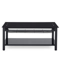 Lift And Lift Coffee Table With Hidden Dividers And Storage Shelves, Lift And Lift Tempered Glass Top Dining Table For Living Room Reception Room, Black Black Tempered Glass