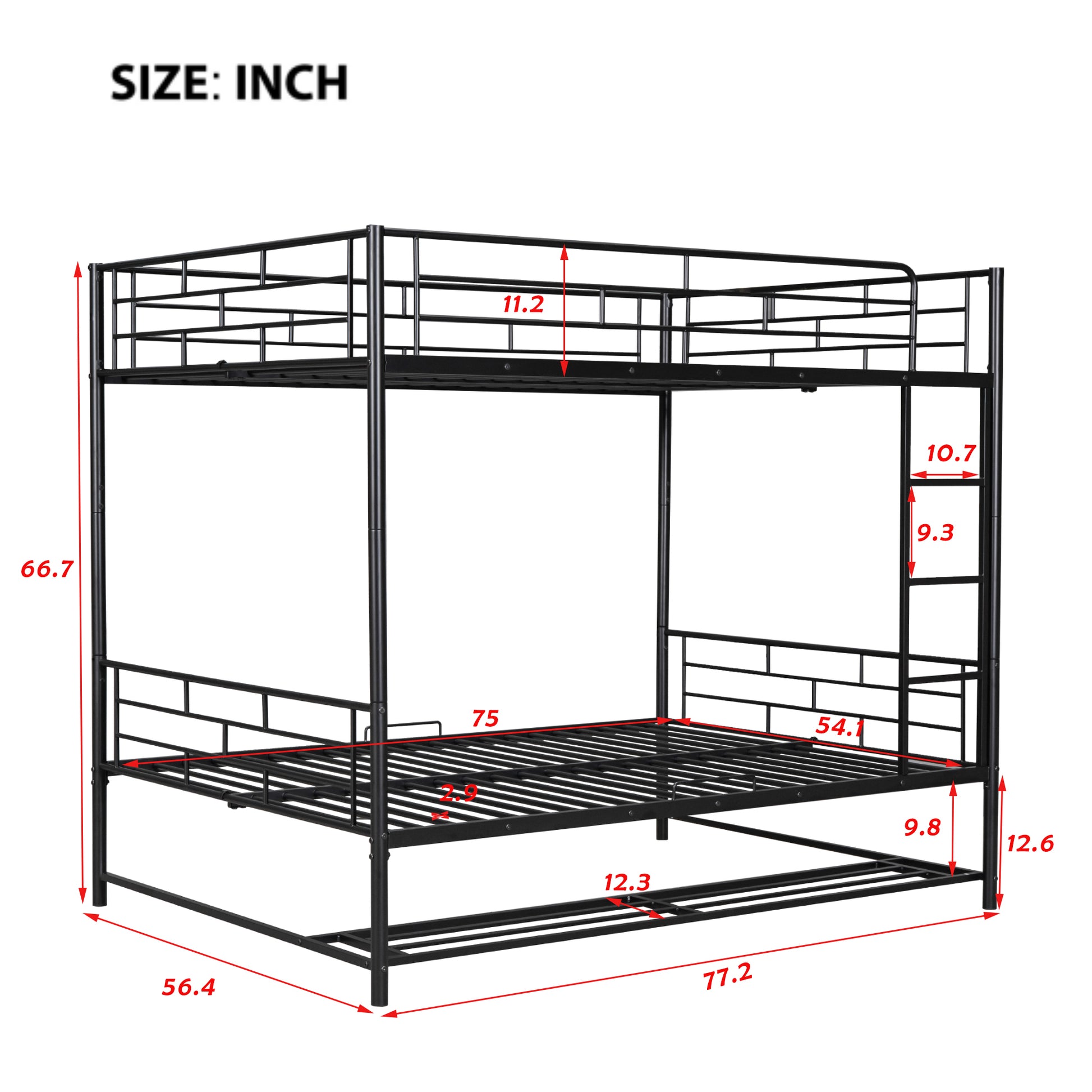 Full Over Full Metal Bunk Bed With Shelf And Guardrails, Black Black Steel