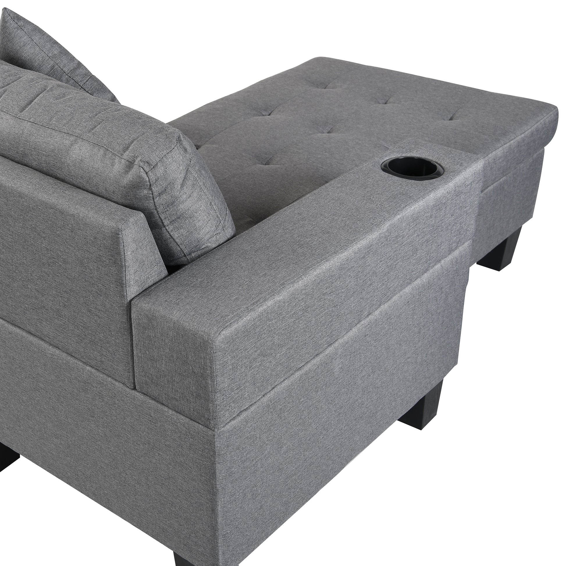 Sectional Sofa Set For Living Room With L Shape Chaise Lounge ,Cup Holder And Left Or Right Hand Chaise Modern 4 Seat Grey Fabric