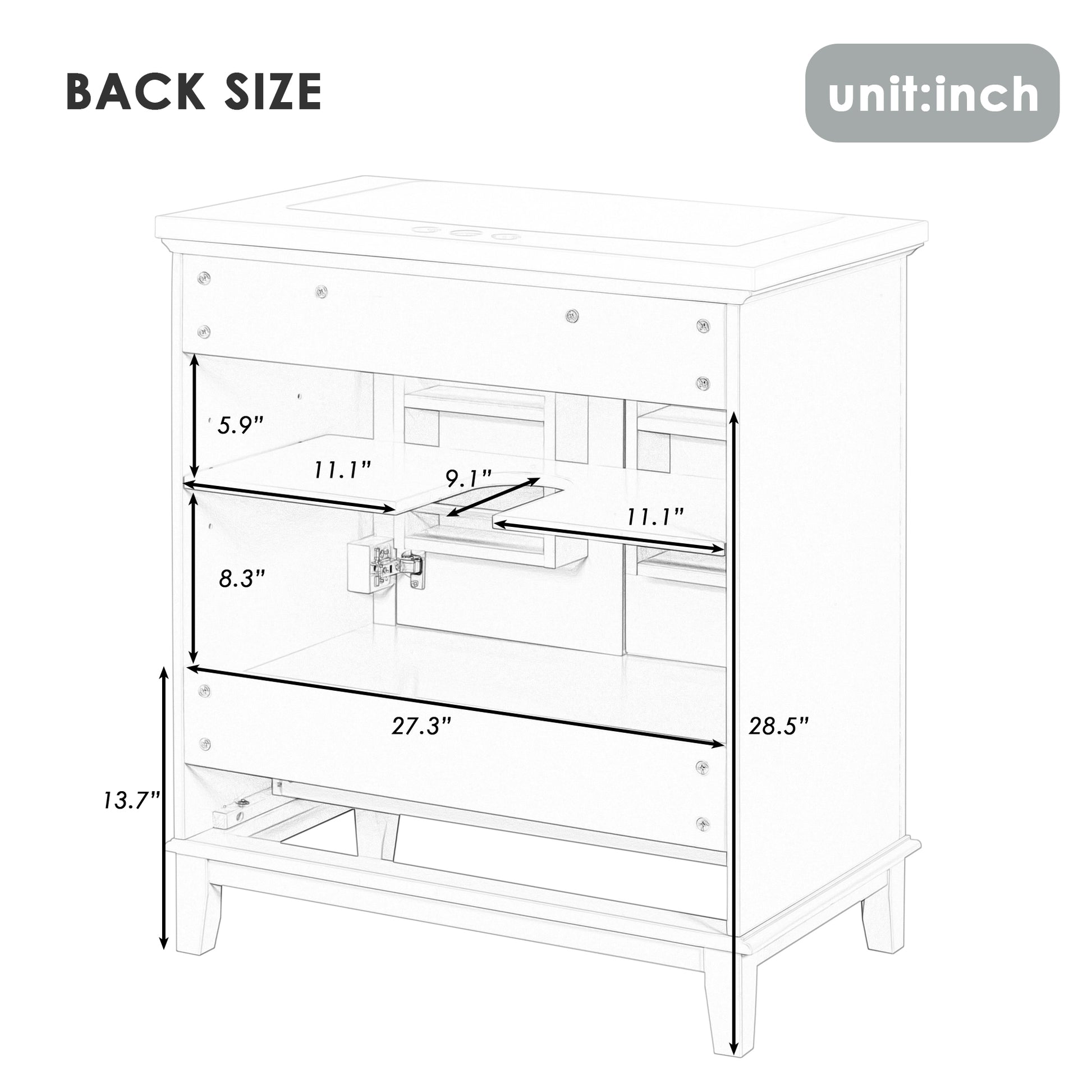 30" Bathroom Vanity Without Sink, Base Only, Multi Functional Bathroom Cabinet With Doors And Drawer, Solid Frame And Mdf Board, White White Solid Wood Mdf