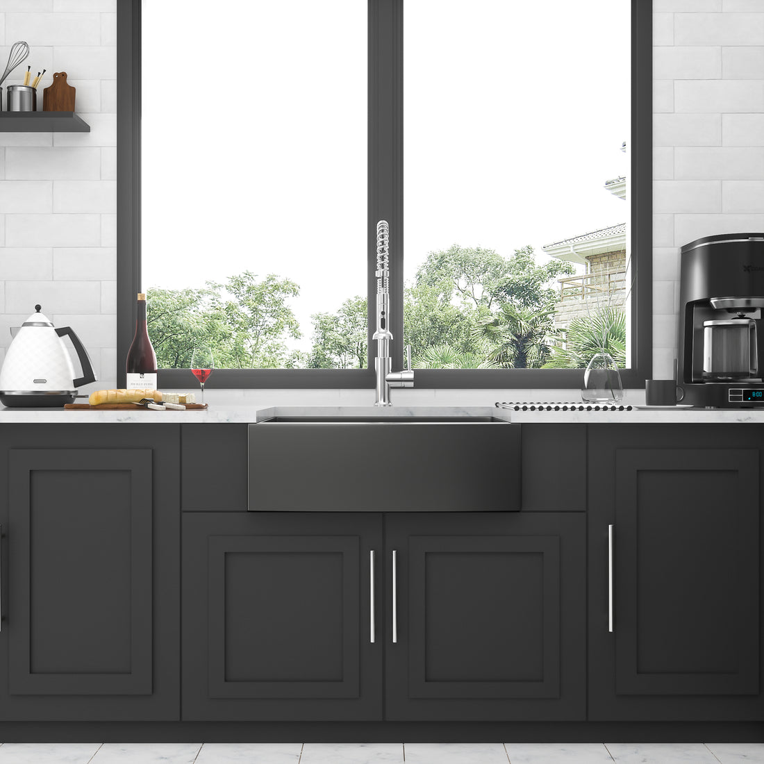 27 Gunmetal Black Farmhouse Sink 27*21*10 Inch Kitchen Sink Stainless Steel 16 Gauge Apron Front Kitchen Sink Gunmetal Black Stainless Steel