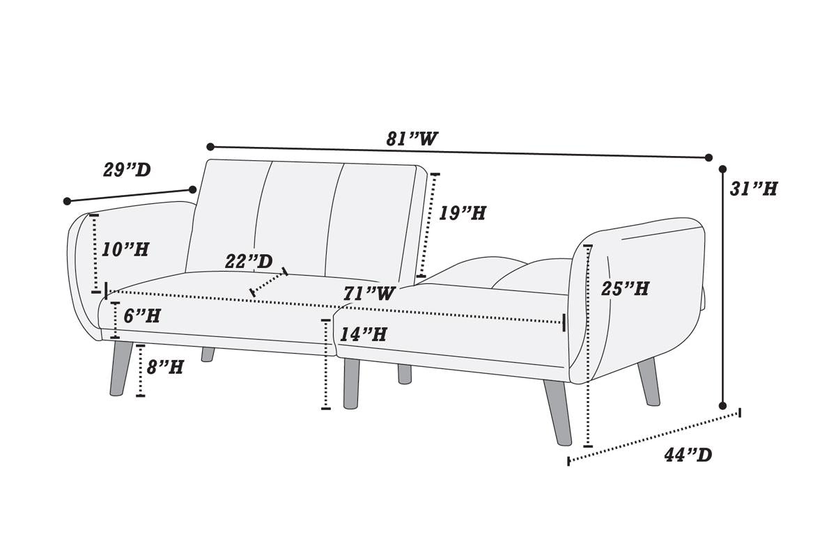 Elegant Modern Sofa Black Polyfiber 1Pc Sofa Convertible Bed Wooden Legs Living Room Lounge Guest Furniture Black Primary Living Space Cushion Back Contemporary,Mid Century Modern,Modern Square Arms Fabric 2 Seat