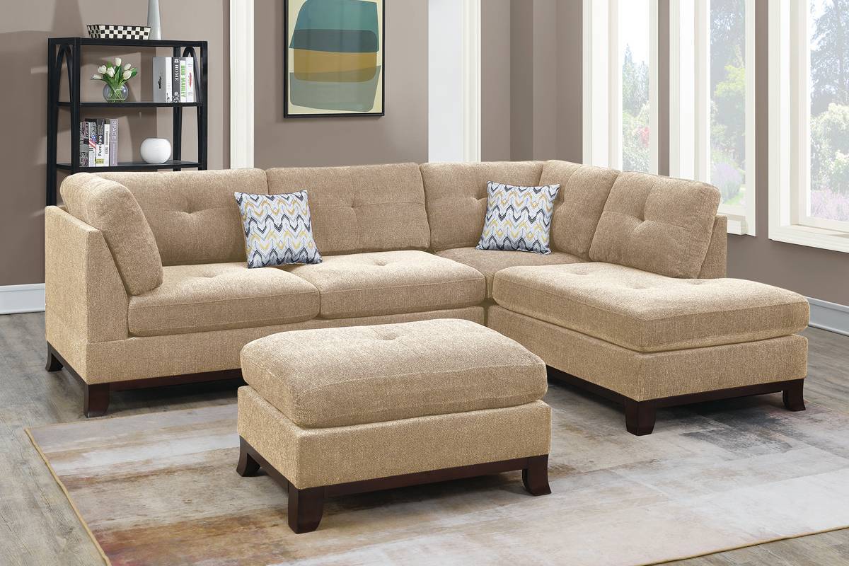 Sectional Sofa W Ottoman Camel Chenille Living Room Furniture #F6478 Camel Chenille Wood Primary Living Space Cushion Back Classic,Contemporary,Modern Pillow Top Arms Chenille 6 Seat