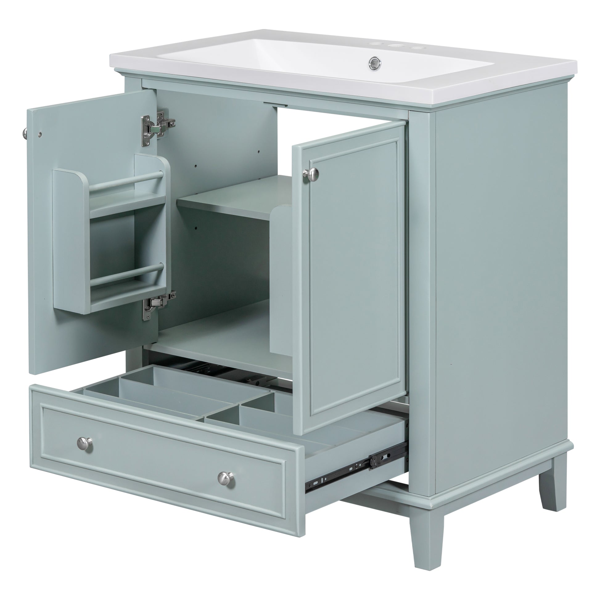 30" Bathroom Vanity With Sink Combo, Multi Functional Bathroom Cabinet With Doors And Drawer, Solid Frame And Mdf Board, Green Old Sku:Sy999606Aac Green Solid Wood Mdf