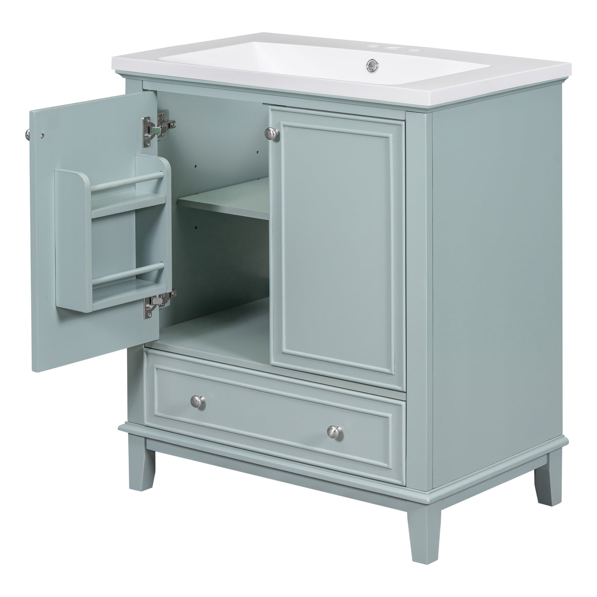 30" Bathroom Vanity With Sink Combo, Multi Functional Bathroom Cabinet With Doors And Drawer, Solid Frame And Mdf Board, Green Green Solid Wood Mdf