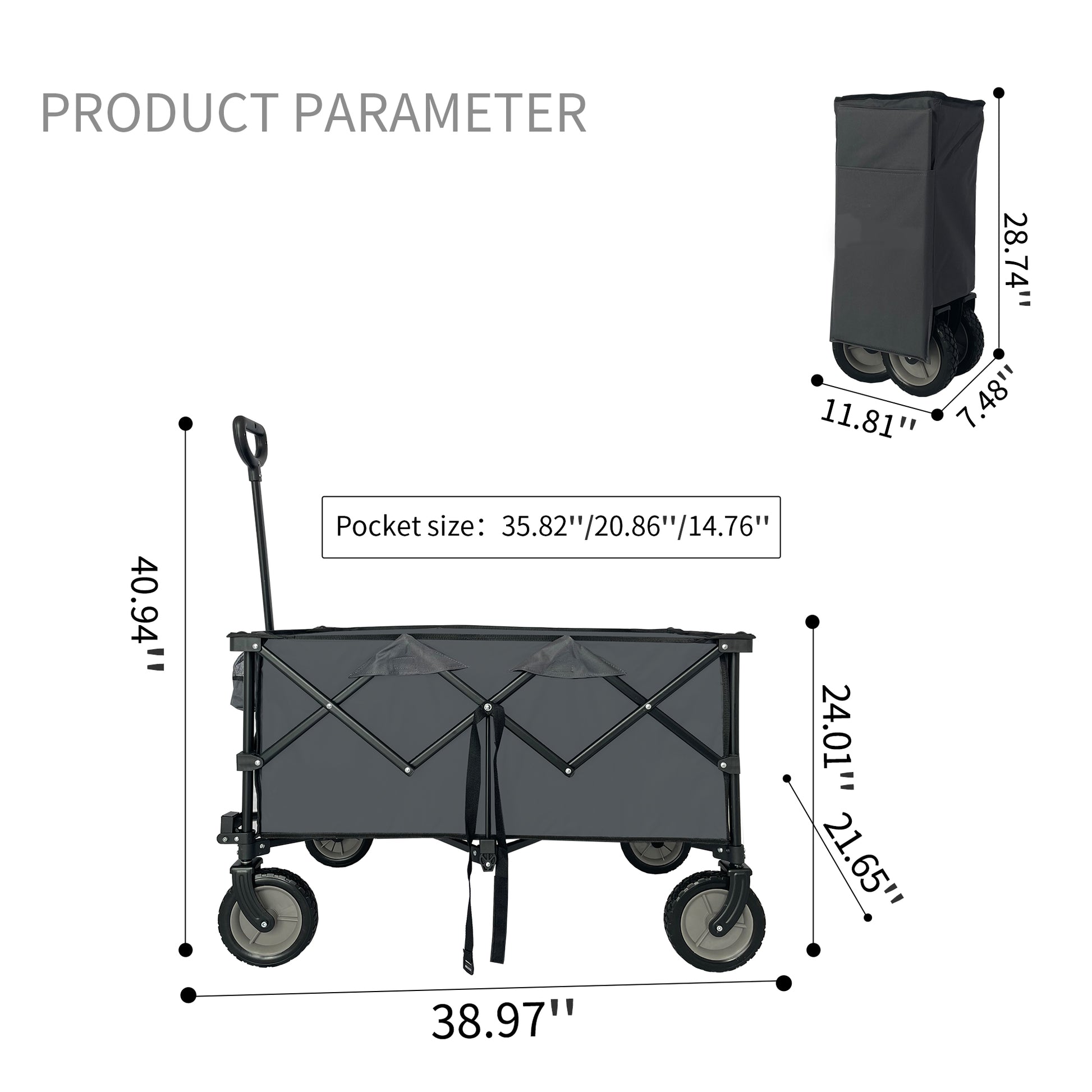 Collapsible Folding Wagon, Push Pull Foldable