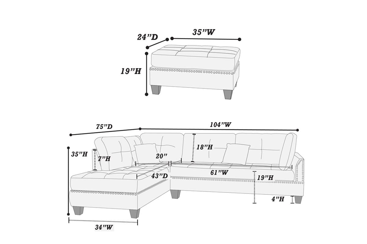 3 Pcs Sectional Sofa Black Polyfiber Cushion Sofa Chaise Ottoman Reversible Couch Pillows Black Wood Primary Living Space Tufted Back Contemporary,Modern L Shaped Rubberwood Particle Board 4 Seat