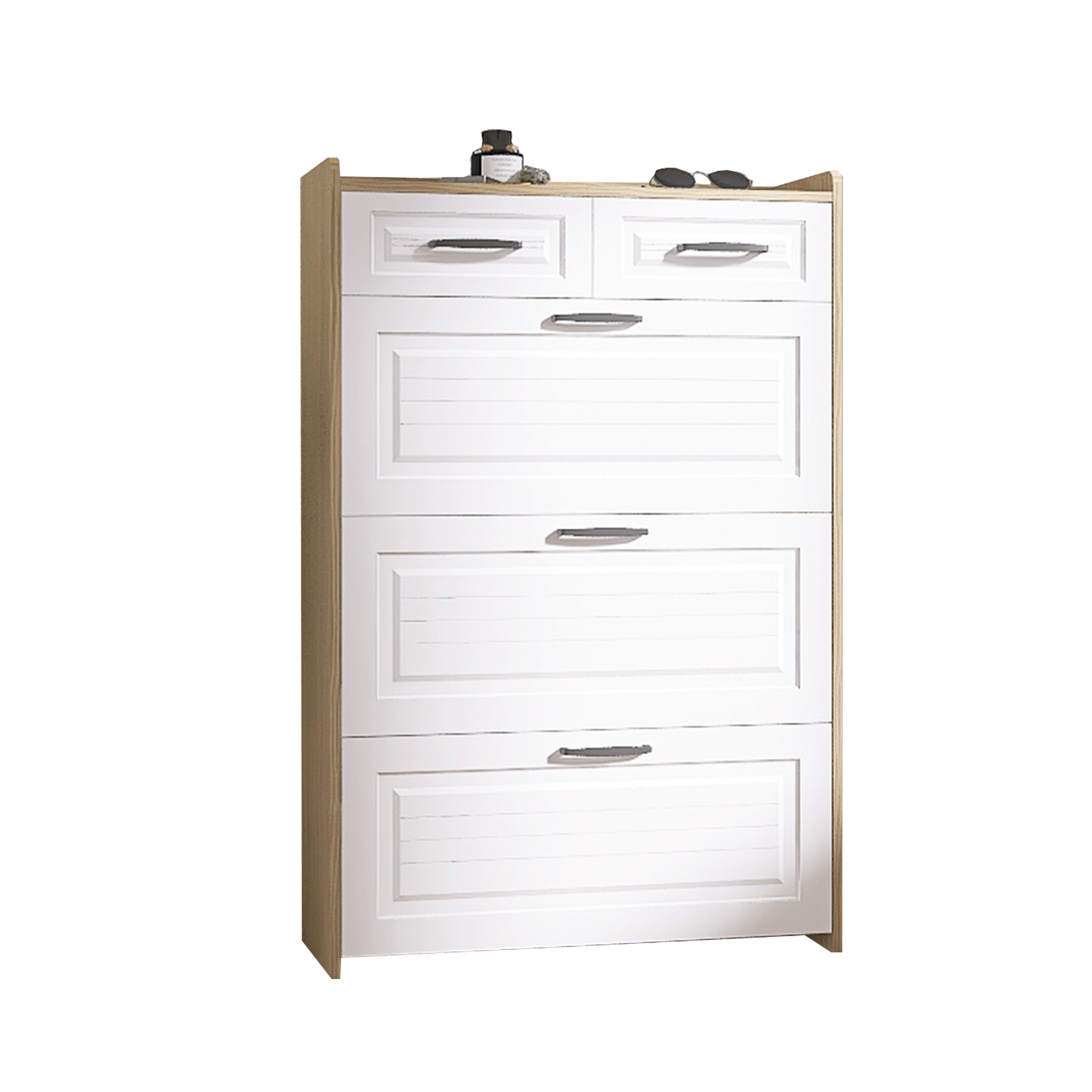 1250 White Oak Color Shoe Cabinet With 3 Doors 2