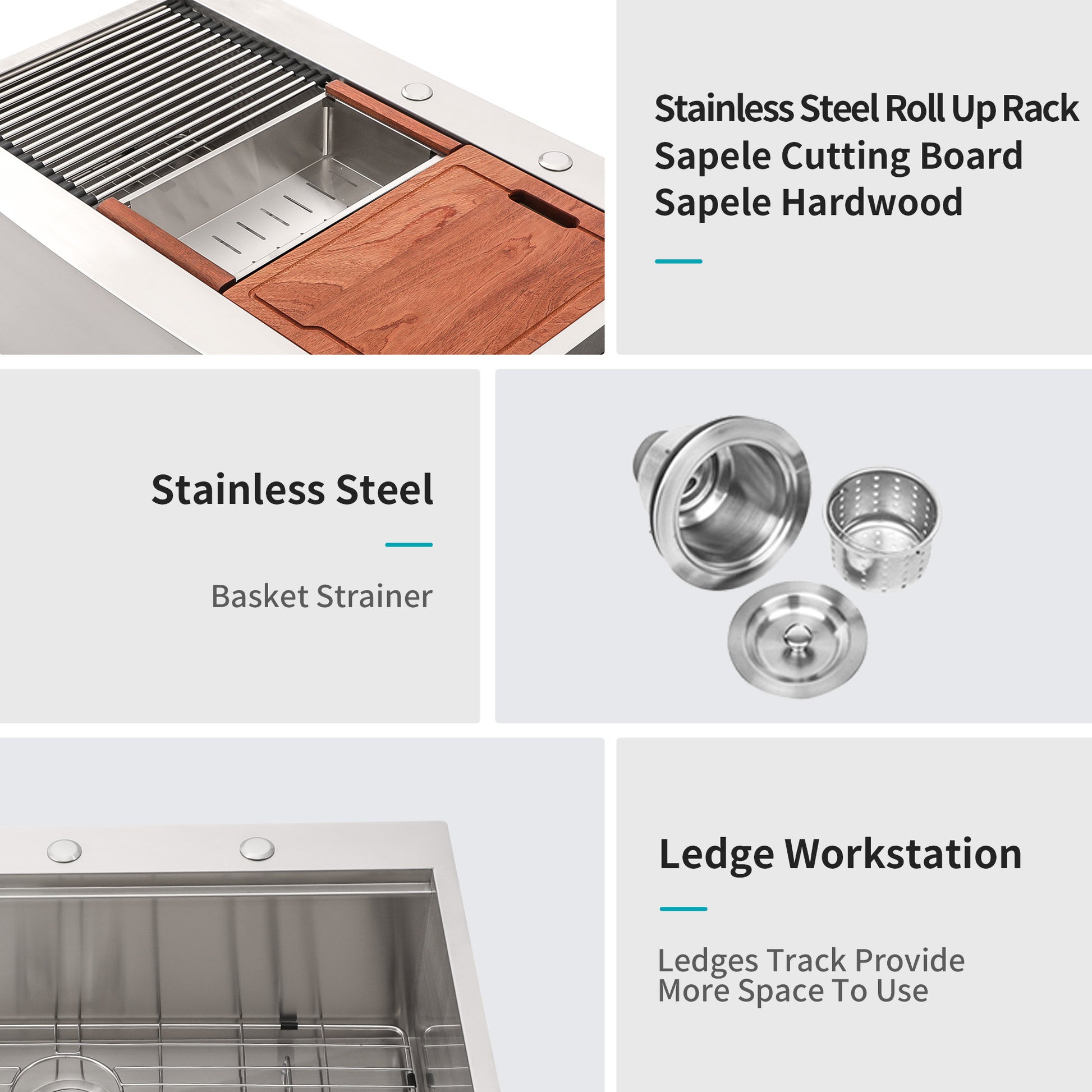 33 Drop In Farmhouse Sink Workstation 33*22*10 Inch Kitchen Sink Stainless Steel 16 Gauge Topmount Apron Front Kitchen Sink Brushed Nickel Stainless Steel