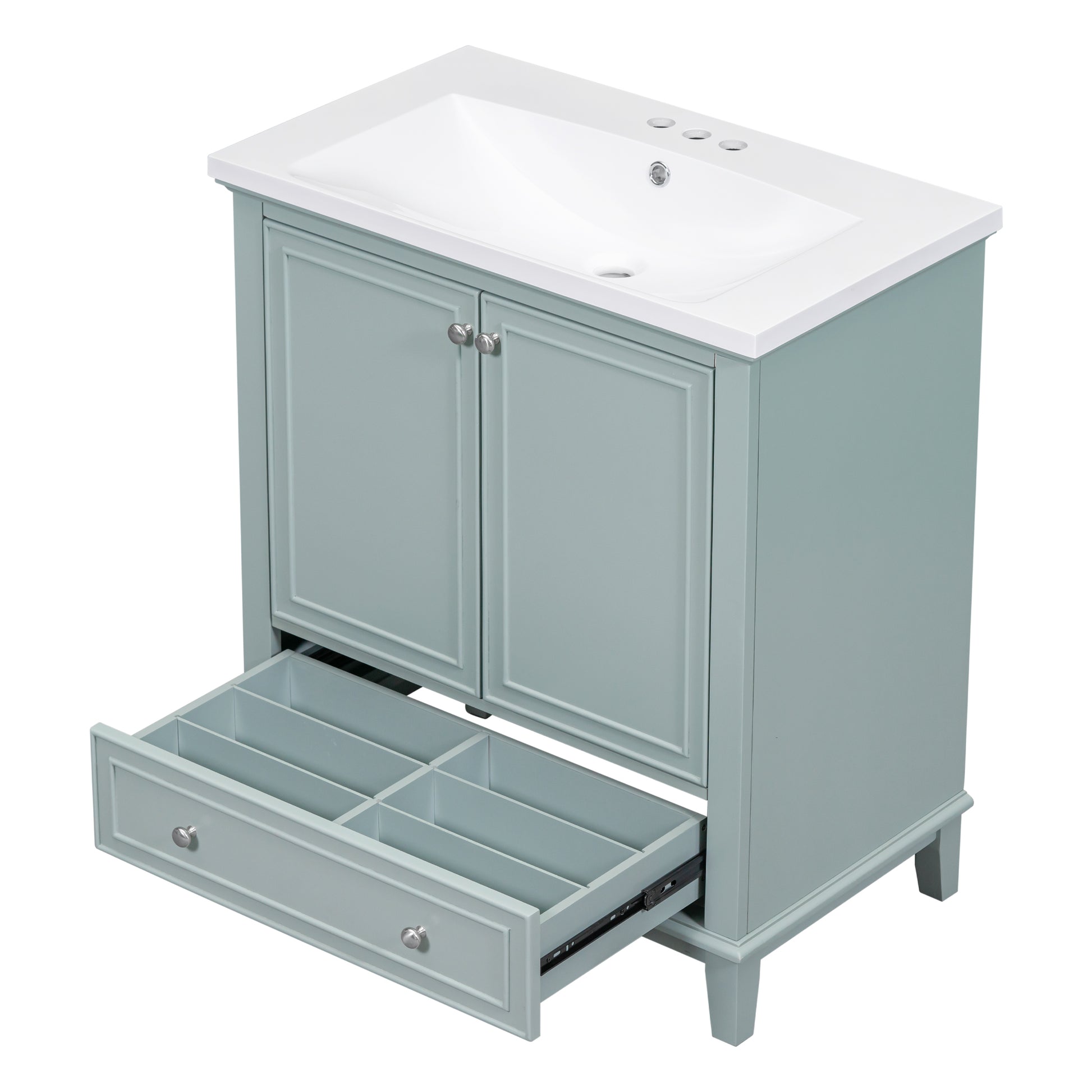 30" Bathroom Vanity With Sink Combo, Multi Functional Bathroom Cabinet With Doors And Drawer, Solid Frame And Mdf Board, Green Old Sku:Sy999606Aac Green Solid Wood Mdf