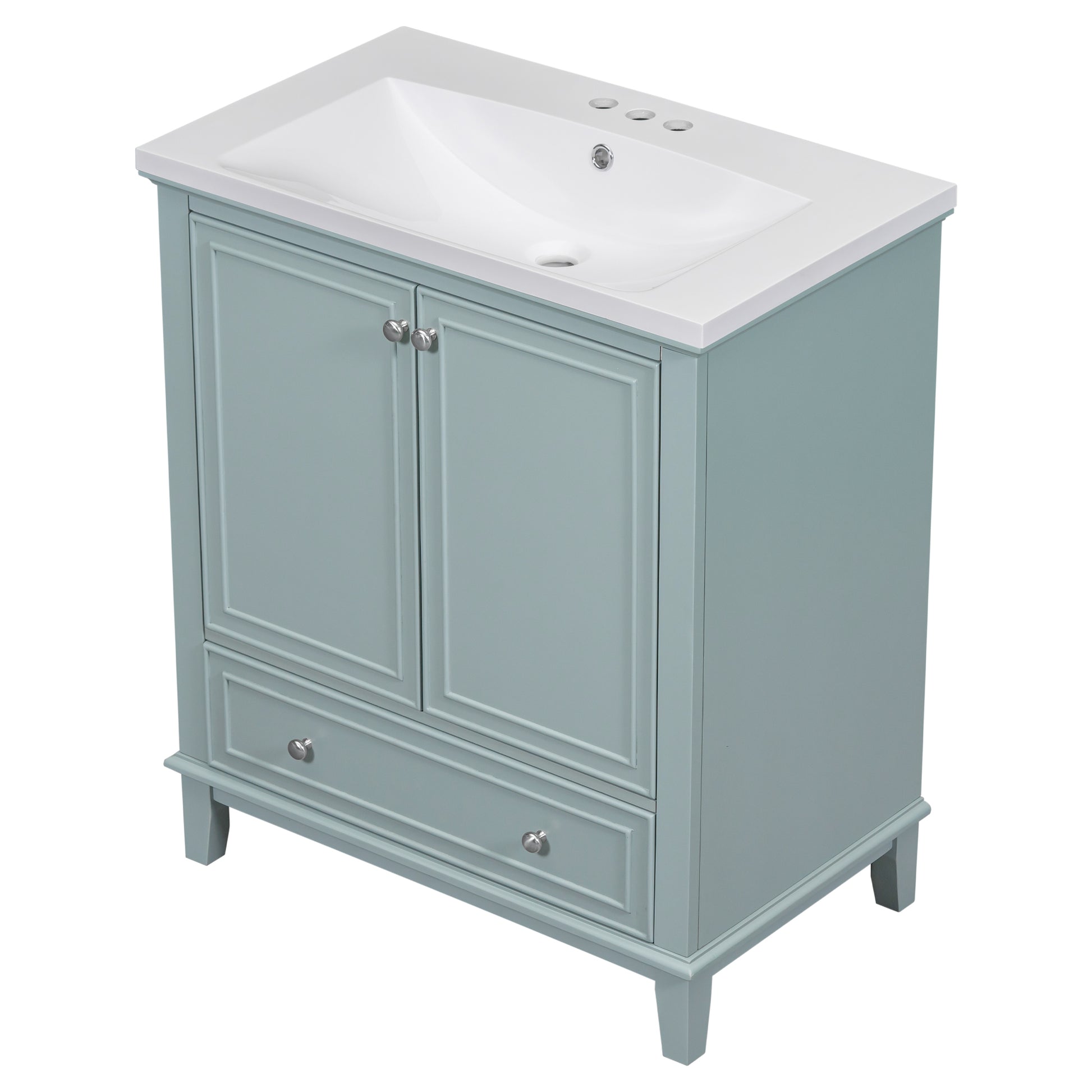 30" Bathroom Vanity With Sink Combo, Multi Functional Bathroom Cabinet With Doors And Drawer, Solid Frame And Mdf Board, Green Green Solid Wood Mdf