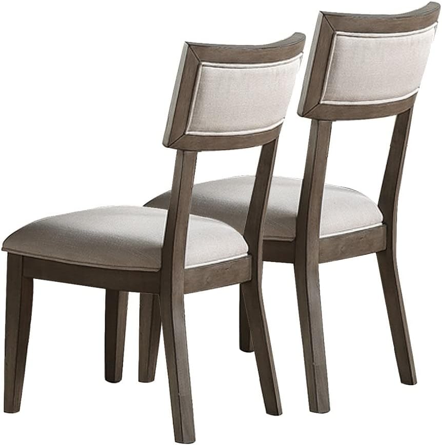 Contemporary Solid Wood & Veneer Dining Room Chairs 2Pcs Chair Set Cream Cushion Seat Back Pine Wood Grey Gray Dining Room Classic,Modern,Transitional Dining Chairs Rubberwood Open Back Solid Wood