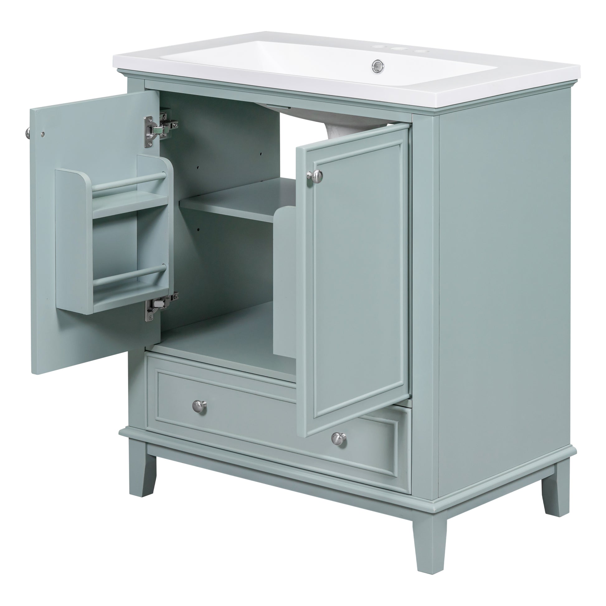 30" Bathroom Vanity With Sink Combo, Multi Functional Bathroom Cabinet With Doors And Drawer, Solid Frame And Mdf Board, Green Green Solid Wood Mdf