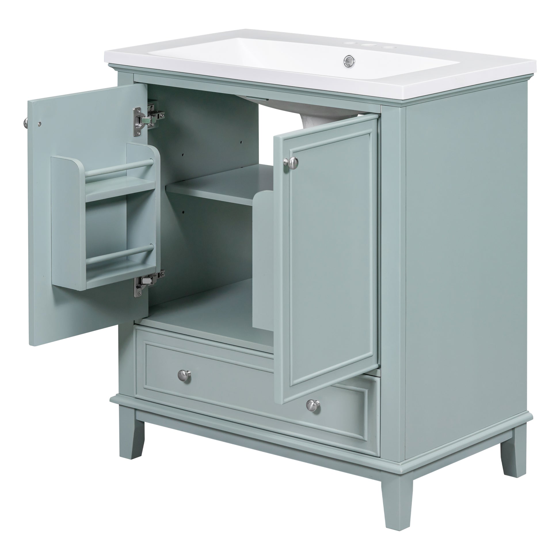 30" Bathroom Vanity With Sink Combo, Multi Functional Bathroom Cabinet With Doors And Drawer, Solid Frame And Mdf Board, Green Old Sku:Sy999606Aac Green Solid Wood Mdf
