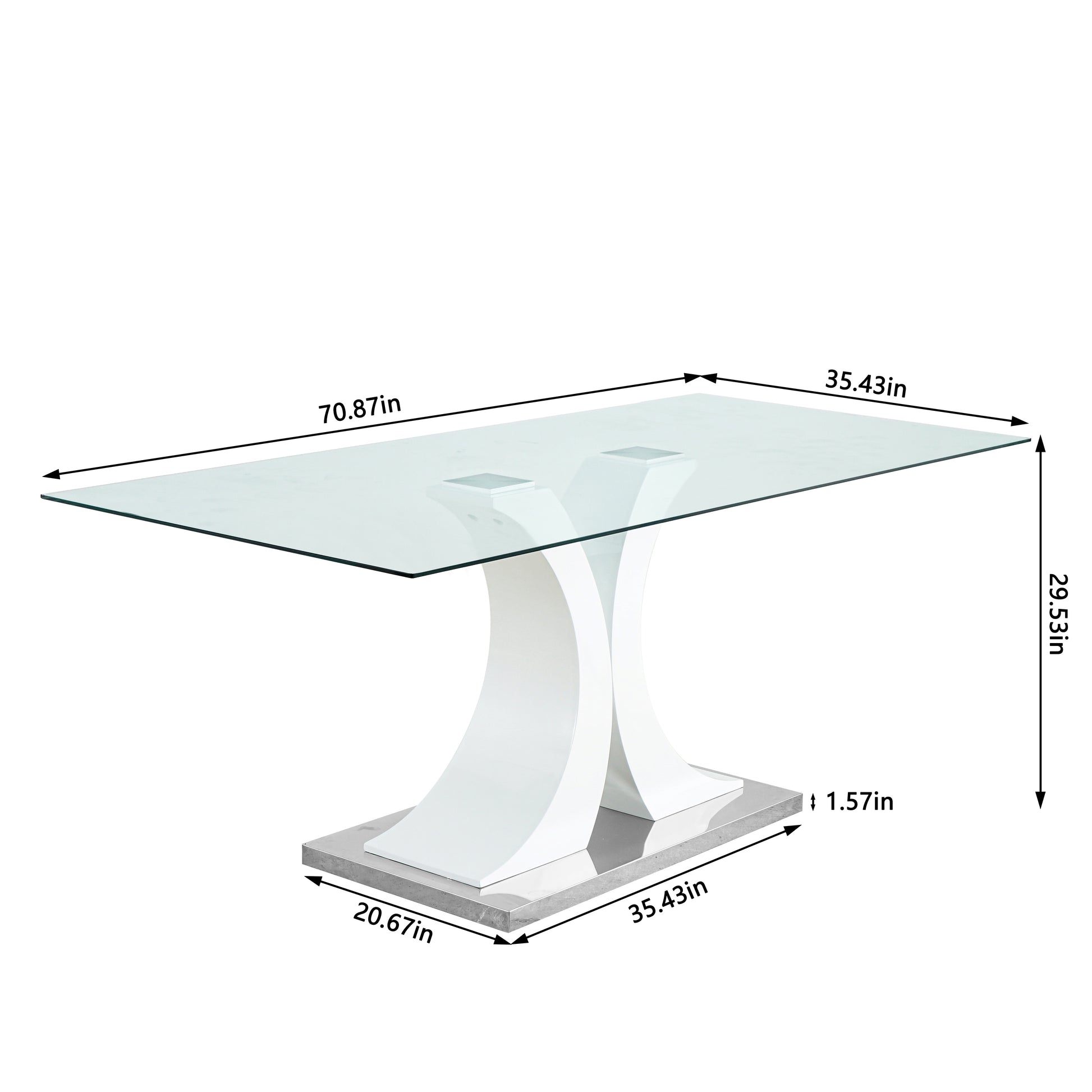 Modern Style Glass Table, Elegant Transparent Design, Durable Support Base, White Dining Chair Set, Electroplated Chair Legs, Suitable For Restaurant Kitchens Set Of 7 White Mdf Metal