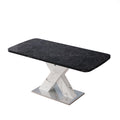 Modern Square Dining Table,Stretchable,Printed Black Marble Table Top Mdf White X Shape Table Leg With Metal Base Black White Mdf Steel