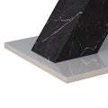 Modern Square Dining Table, Stretchable, Printed White Marble Table Top Mdf Black X Shape Table Leg With Metal Base White Black Mdf Steel