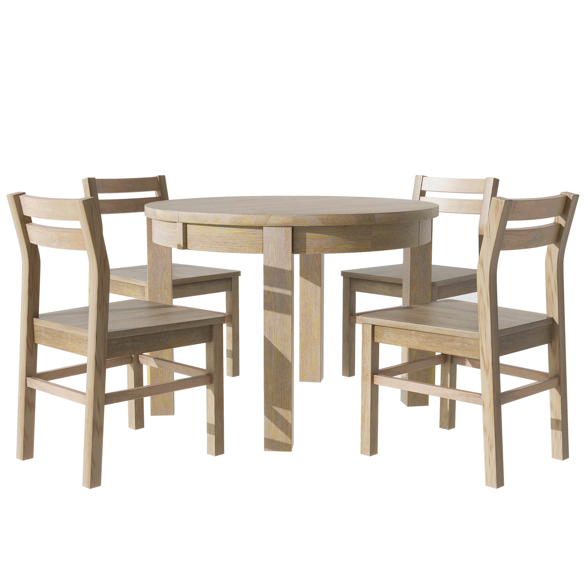 Farmhouse 5 Piece Extendable Round Dining Table Set With Storage Drawers And 4 Dining Chairs,16" Removable Leaf, Natural Wood Dining Room Extendable Rubberwood Round Dining Table With Chair Wood Wood Natural Ladder Back Seats 4 42 Inches Removable Leaf
