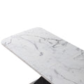 Modern Square Dining Table, Stretchable, Printed White Marble Table Top Mdf Black X Shape Table Leg With Metal Base White Black Mdf Steel