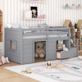 Twin Bed, Solid Wood Twin Size Low Loft Bed With Stair, Drawer, And Shelf Of Grey Color Gray Pine