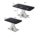 Modern Square Dining Table,Stretchable,Printed Black Marble Table Top Mdf White X Shape Table Leg With Metal Base Black White Mdf Steel