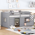 Twin Bed, Solid Wood Twin Size Low Loft Bed With Stair, Drawer, And Shelf Of Grey Color Gray Pine