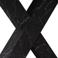Modern Square Dining Table, Stretchable, Printed White Marble Table Top Mdf Black X Shape Table Leg With Metal Base White Black Mdf Steel