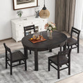 Farmhouse 5 Piece Extendable Round Dining Table Set With Storage Drawers And 4 Dining Chairs,16