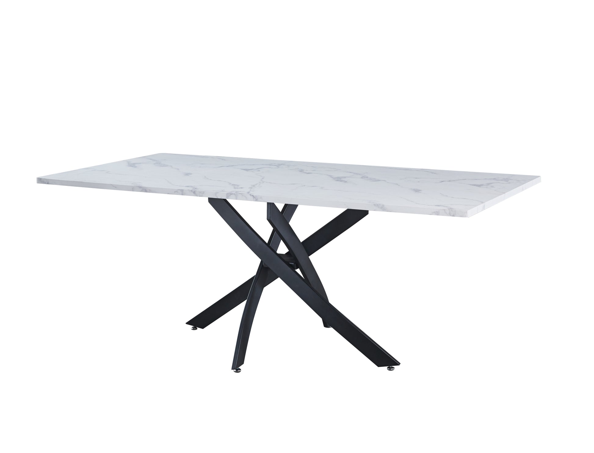 Rectangle Mdf Dining Table, Printed Marble Table Top And Black Metal Base Walnut Mdf