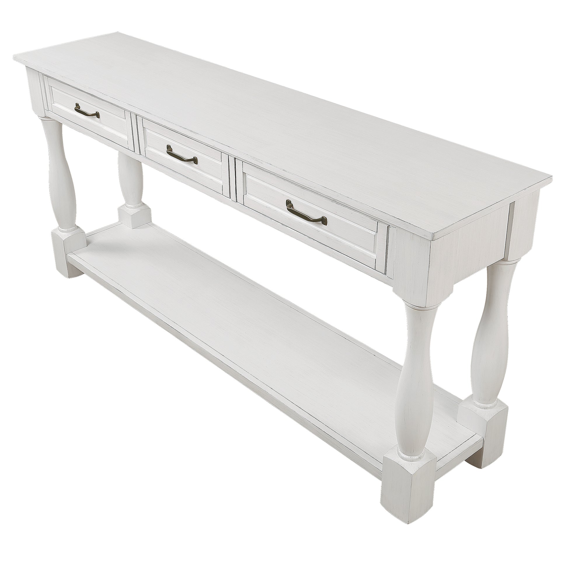 63Inch Long Wood Console Table With 3 Drawers And 1 Bottom Shelf For Entryway Hallway Easy Assembly Extra Thick Sofa Table Antique White Antique White White Distressed Finish Primary Living Space American Design Pine Drawers Console Tables Pine