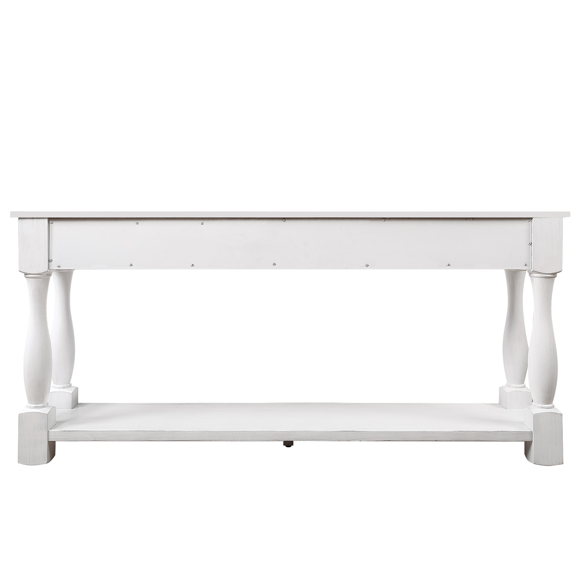 63Inch Long Wood Console Table With 3 Drawers And 1 Bottom Shelf For Entryway Hallway Easy Assembly Extra Thick Sofa Table Antique White Antique White White Distressed Finish Primary Living Space American Design Pine Drawers Console Tables Pine