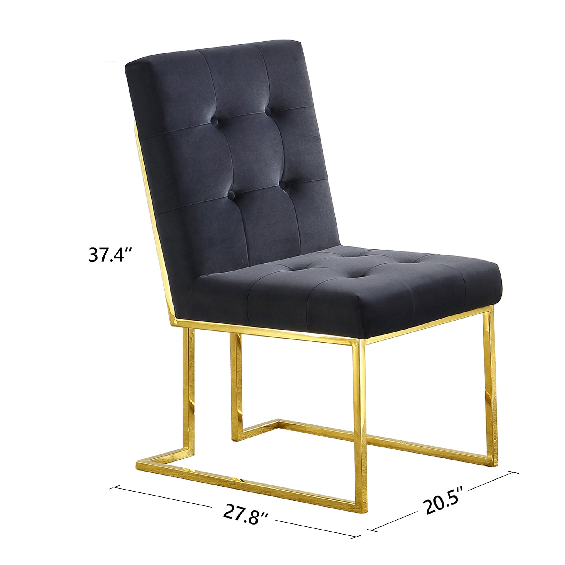 Modern Velvet Dining Chair Set Of 2, Tufted Design And Gold Finish Stainless Base Black Velvet