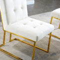 Modern Velvet Dining Chair Set Of 2, Tufted Design And Gold Finish Stainless Base Beige Velvet