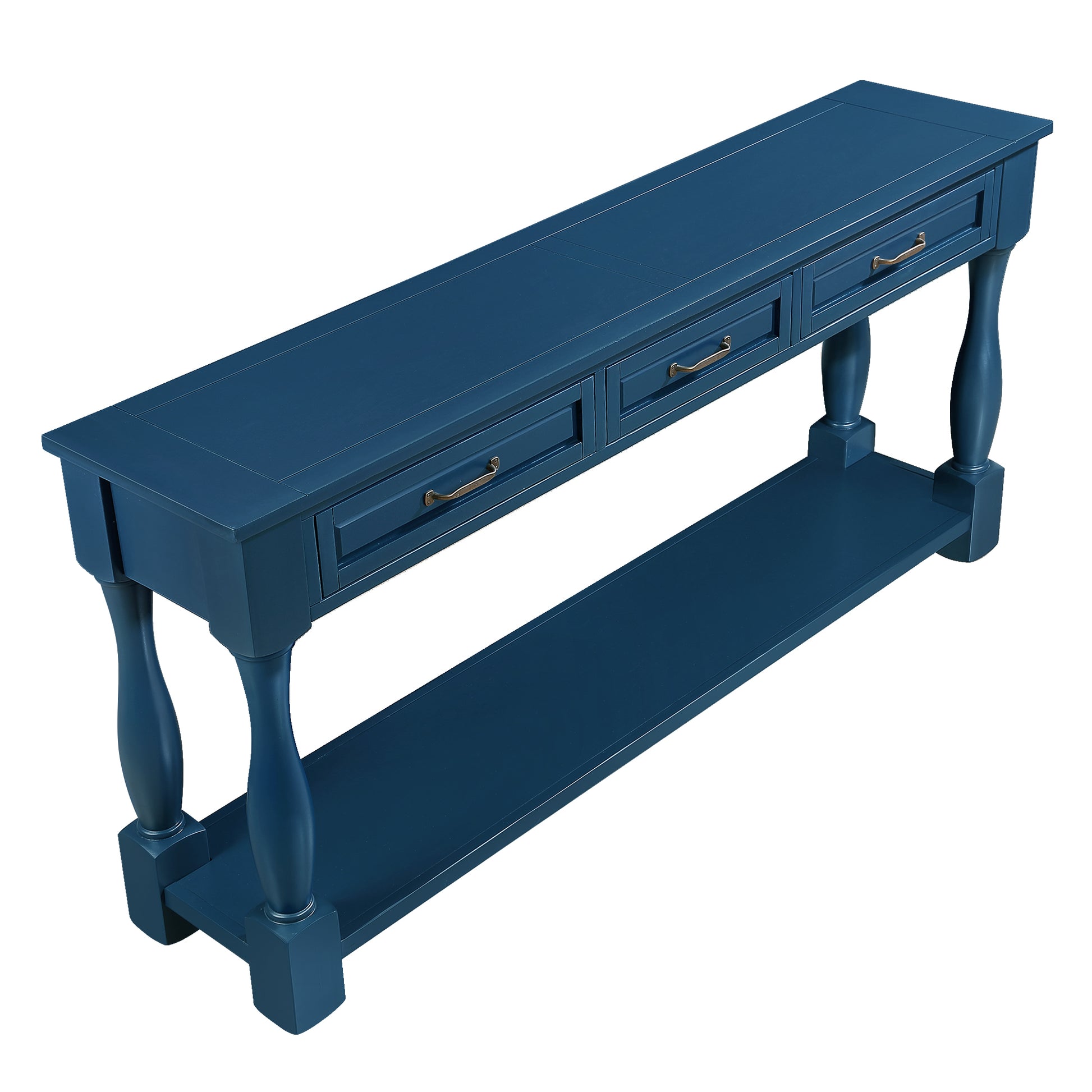 63Inch Long Wood Console Table With 3 Drawers And 1 Bottom Shelf For Entryway Hallway Easy Assembly Extra Thick Sofa Table Navy Blue Navy Blue Distressed Finish Primary Living Space American Design Pine Drawers Console Tables Pine