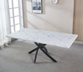 Rectangle Mdf Dining Table, Printed Marble Table Top And Black Metal Base Walnut Mdf