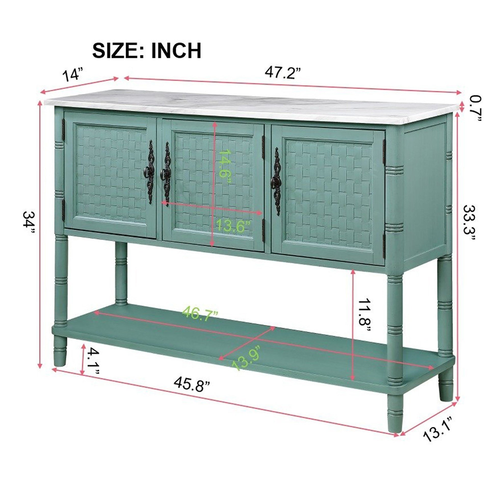 Entryway Table With Artificial Stone Look Tabletop47'' Farmhouse & Modern Console Table With Storage, Rustic Sofa Table With Open Shelf For Entry Way, Hallway, Living Room, Green Green Primary Living Space American Design Rectangular Console Tables Pine