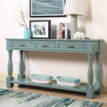 63Inch Long Wood Console Table With 3 Drawers And 1 Bottom Shelf For Entryway Hallway Easy Assembly Extra Thick Sofa Table Retro Blue Retro Blue Distressed Finish Primary Living Space American Design Pine Drawers Console Tables Pine