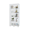 Glass Display Cabinet With 5 Shelves Double Door, Curio Cabinets For Living Room, Bedroom, Office, White Floor Standing Glass Bookshelf, Quick Installation White Glass