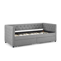 Upholstered Twin Size Daybed With Two Drawers, With Button And Copper Nail On Square Arms, Grey 82.75''X43''X30.75'' Box Spring Not Required Twin Grey Composite Bedroom Classic,Contemporary,Luxury,Modern,Traditional Linen Linen