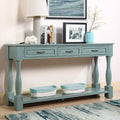 63Inch Long Wood Console Table With 3 Drawers And 1 Bottom Shelf For Entryway Hallway Easy Assembly Extra Thick Sofa Table Retro Blue Retro Blue Distressed Finish Primary Living Space American Design Pine Drawers Console Tables Pine