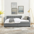 Upholstered Twin Size Daybed With Two Drawers, With Button And Copper Nail On Square Arms, Grey 82.75''X43''X30.75'' Box Spring Not Required Twin Grey Composite Bedroom Classic,Contemporary,Luxury,Modern,Traditional Linen Linen