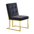 Modern Velvet Dining Chair Set Of 2, Tufted Design And Gold Finish Stainless Base Black Velvet