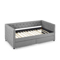 Upholstered Twin Size Daybed With Two Drawers, With Button And Copper Nail On Square Arms, Grey 82.75''X43''X30.75'' Box Spring Not Required Twin Grey Composite Bedroom Classic,Contemporary,Luxury,Modern,Traditional Linen Linen